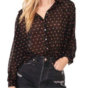 Free people CIARA Polka Dot Sheer Black Blouse